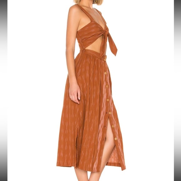 Free People Caldasi Midi Waist Cut Out Dress In Bronze Women's Size XS - Picture 2 of 10